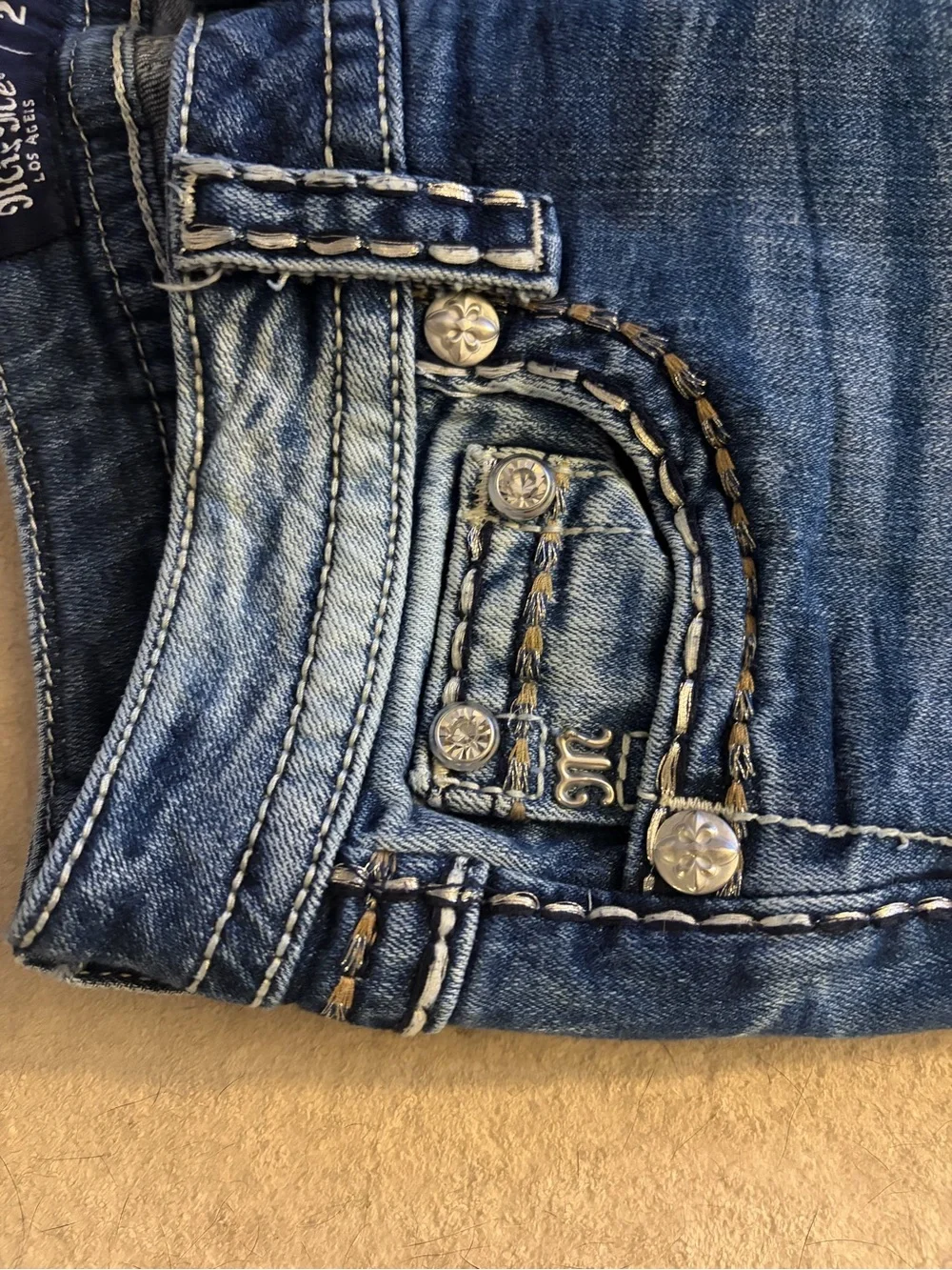 Miss Me Blue Embellished Denim Jeans with Contrast Stitching